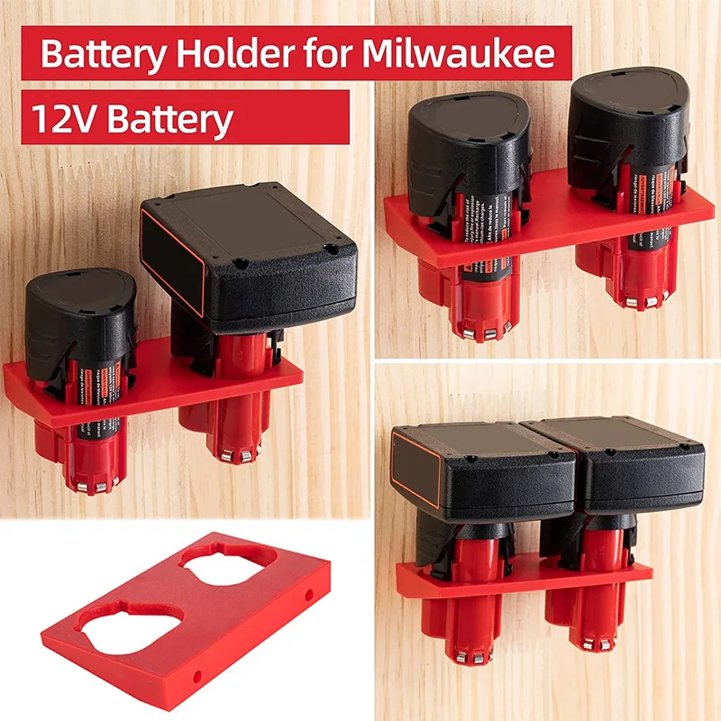 1/2PCS Battery Holder for Milwaukee 12V Li-ion Battery Wall Mount Dock Battery Storage Holder Fit for Milwaukee 12V Batteries