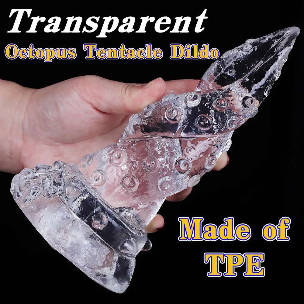 7 zoll Transparente Farbe Octopus Tentakel Geformt Monster TPE Dildo Licht Kristall Realistische Alien Tier Gefälschte Penis Erwachsene Sex Spielzeug