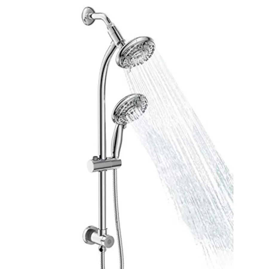 

Handheld Showerhead and Rain Shower Combo for Easy Reach 27.5" Drill-free Stainless Steel Slide Bar 5"of 5-setting Handheld Sho