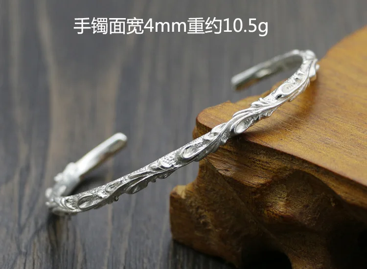 Fashion indian retro silver tangcao vine stylish open bracelet men's sterling silver women's slim silver bracelet casual