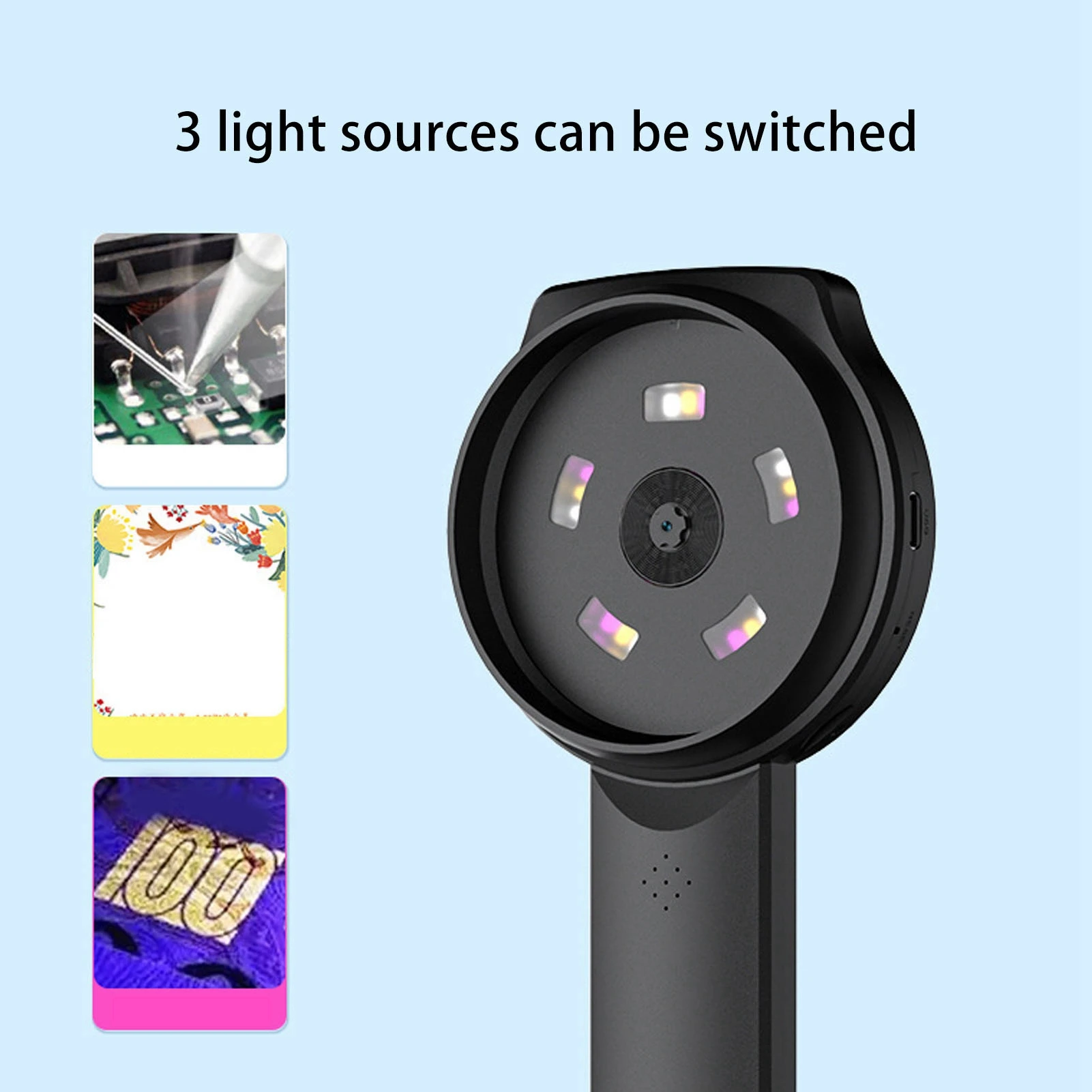 1000X Magnifying Glass Handheld Digital Magnifier Eye Protecting Ergonomic 12 Languages with Data Cable for Industrial Electron