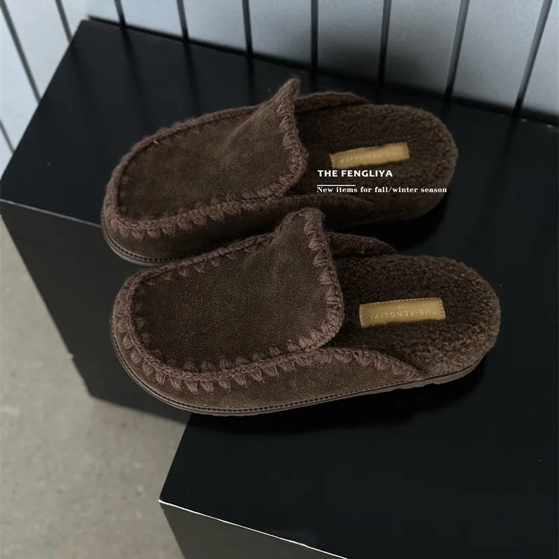 thi-bot-fur-lined-woven-leather-mules-women's-slip-on-padded-casual-versatile-indoor-outdoor-warm-cotton-oes