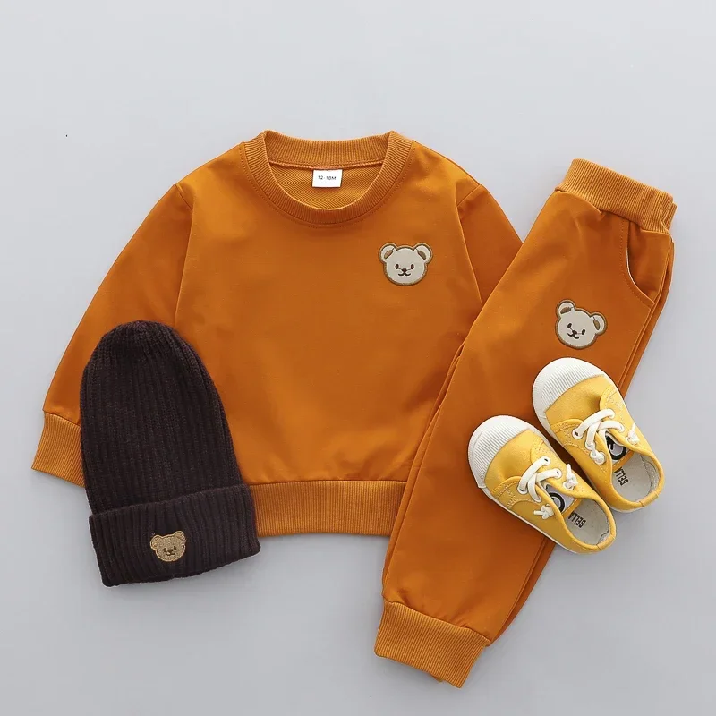 2-teiliges Kinderset für Frühling und Herbst, Einfaches Bärenkopf-Motiv, Rundhals-Langarmshirt und Hose, Outdoor-Set für Kleinkinder – Detail 5