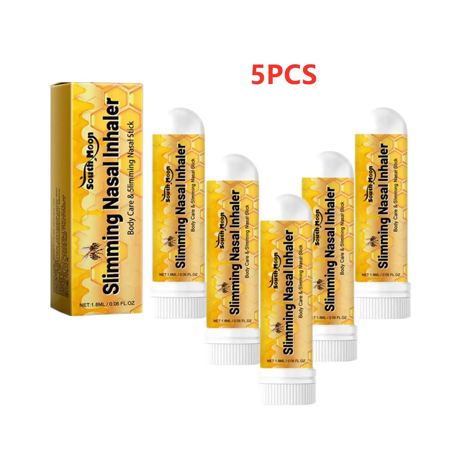 5X SouthMon Bee Body Slimming Nasal Stick Inhaler Remove Abdomen Cellulite Fat Burning Weight Lose Herbal Detoxifying Nose Stick