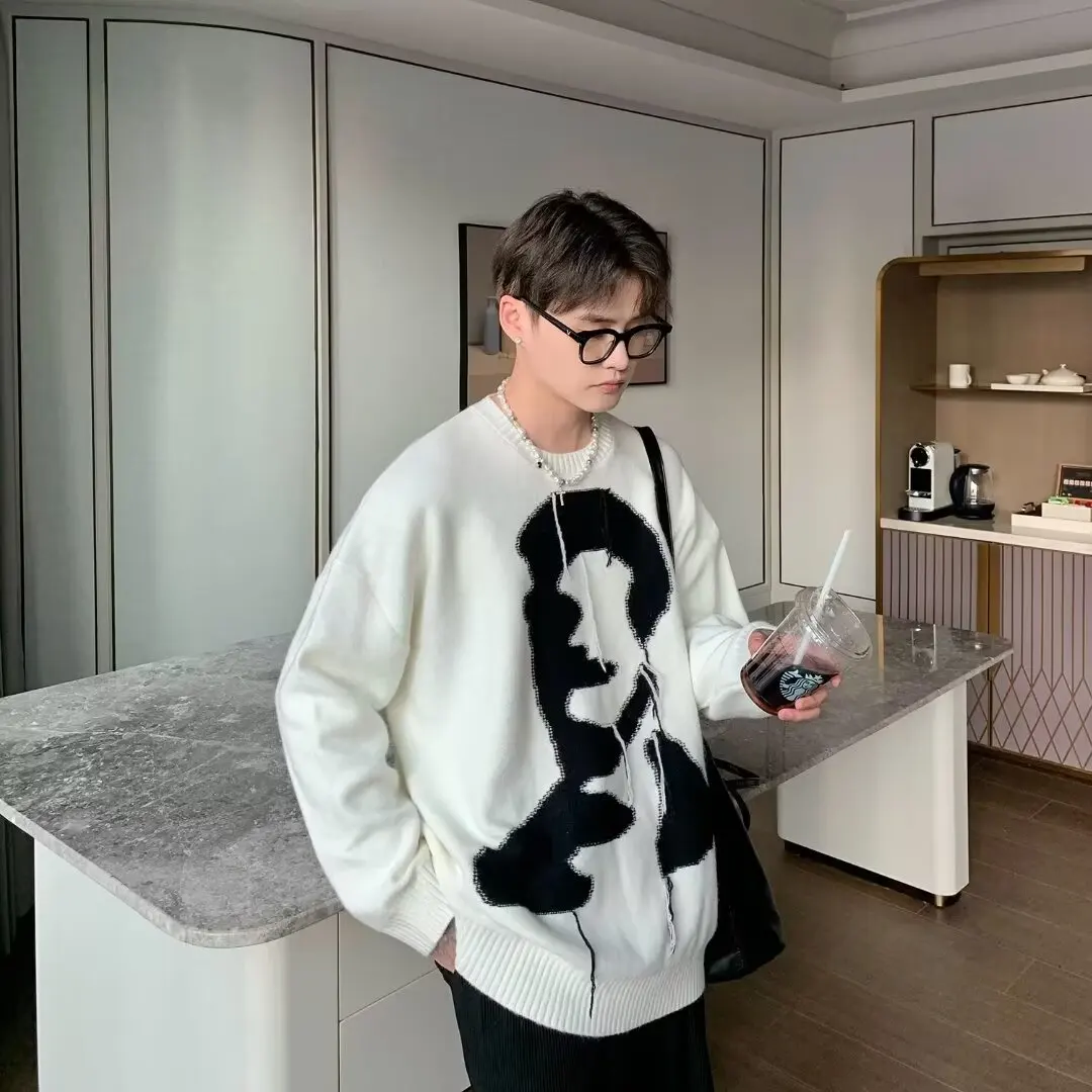 

Loose Fit Men's Knitwear Sweater Autumn Winter Large Size 250 Pou Unique Design Simple round Ne Baseball Collar Trendy