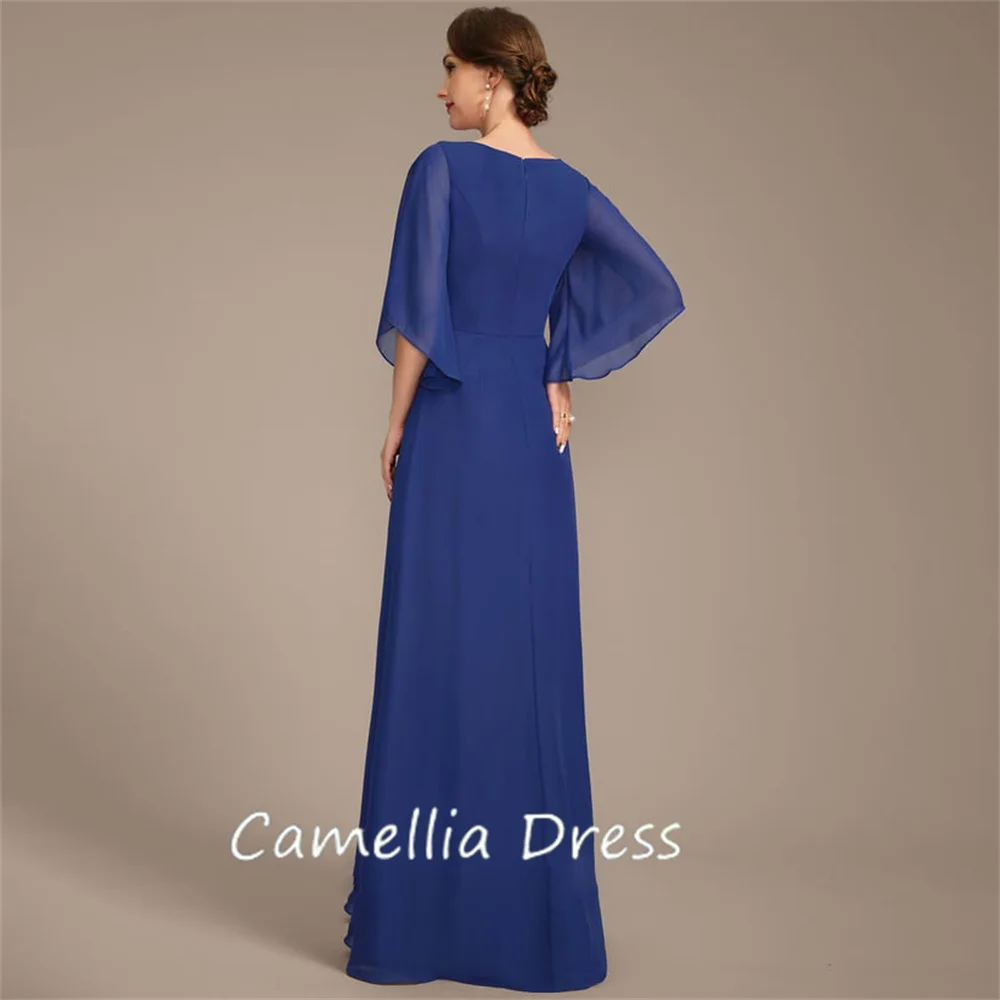 Vestido de cuello redondo para madre de la novia, traje de gasa hasta el suelo, apliques formales, novedad