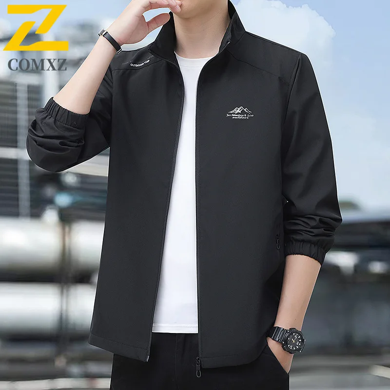 Spring And Autumn Jacket Men's High Quality Casual Printed Vertical Collar Windbreaker Male Business Sports Camping Loose Coat