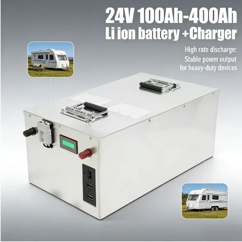 

24V Rechargeable Lithium-Ion Battery Pack 100Ah-450Ah with Charger | Solar Energy Storage, RV, UPS, Inverter, Off-Grid Home, Mar