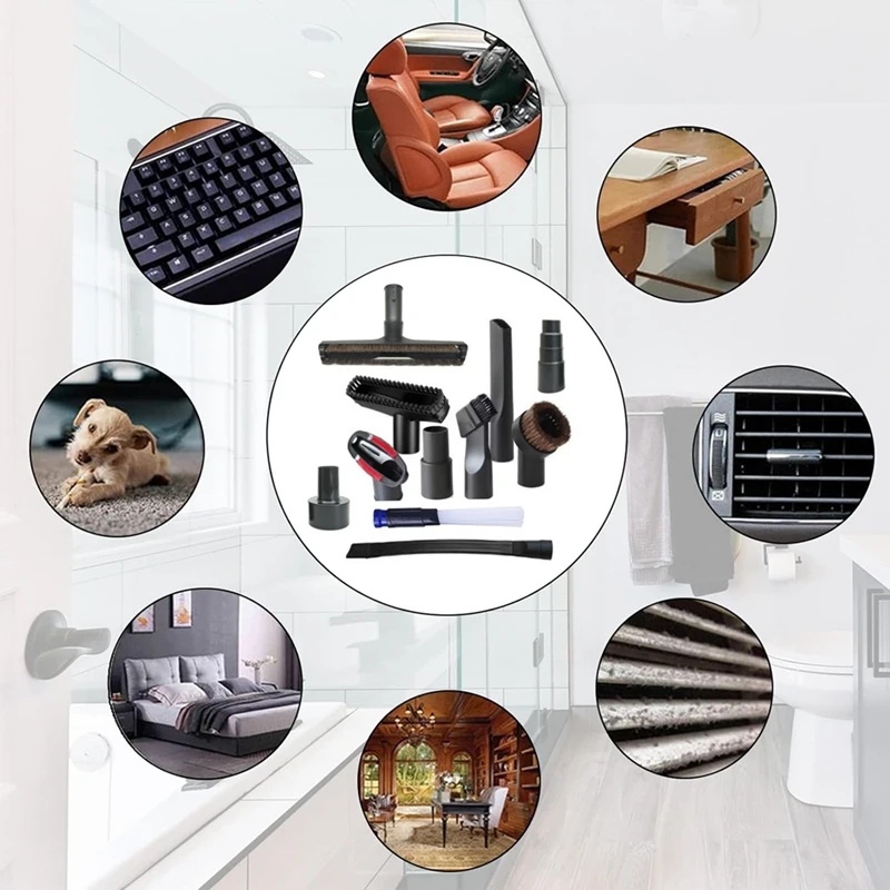 A44F-11PCS Universal Vacuum Attachments 1-1/4Inch Household Cleaning Vacuum Brush Kit Extension Wand Nozzle Crevice Tool