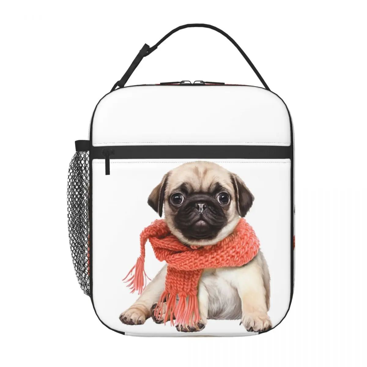 Winter Funny Fawn Pug Funny Dog Lover Insulated Lunch Bag for Women Children Portable Food Boxes Thermal Lunch Box Tote