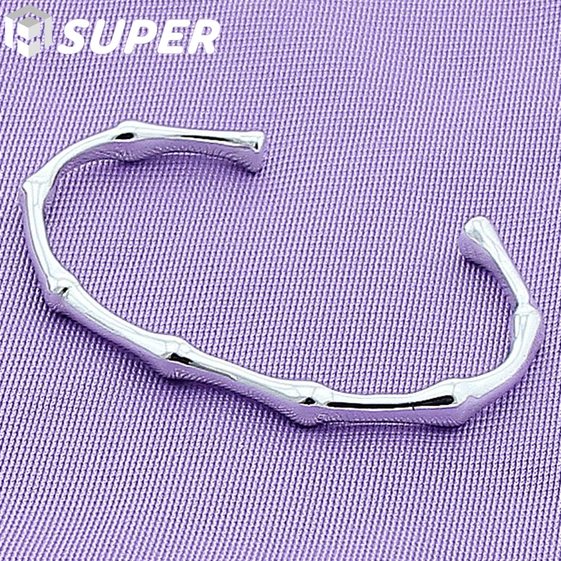 

925 Sterling Silver Bamboo Bangle Bracelet For Woman Wedding Engagement Fashion Charm Party Jewelry