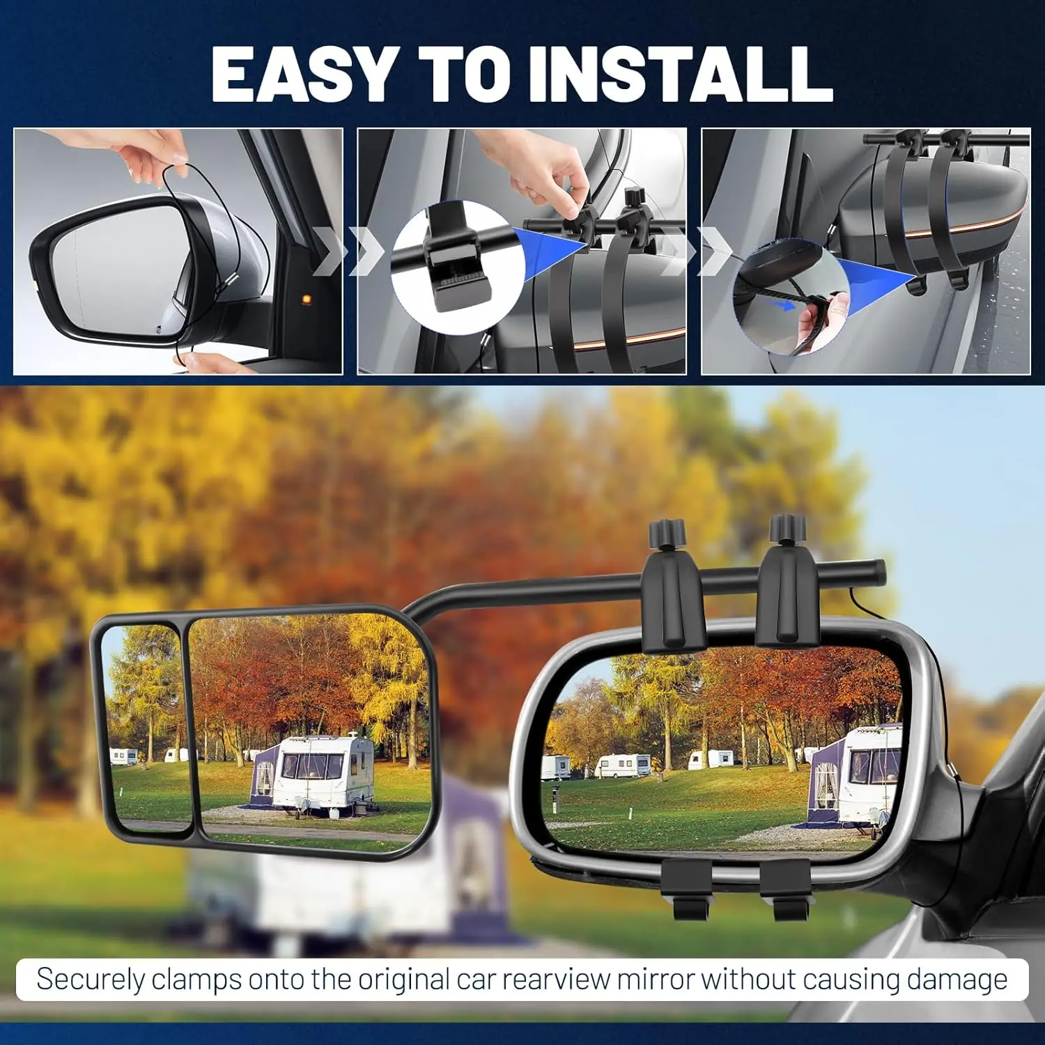 زوج واحد من مرايا الرؤية الخلفية Rv العالمية مع رؤية خلفية مساعدة مزدوجة 360 ° دوارة متعددة الزوايا مناسبة للسيارات وسيارات الدفع الرباعي والشاحنات #4