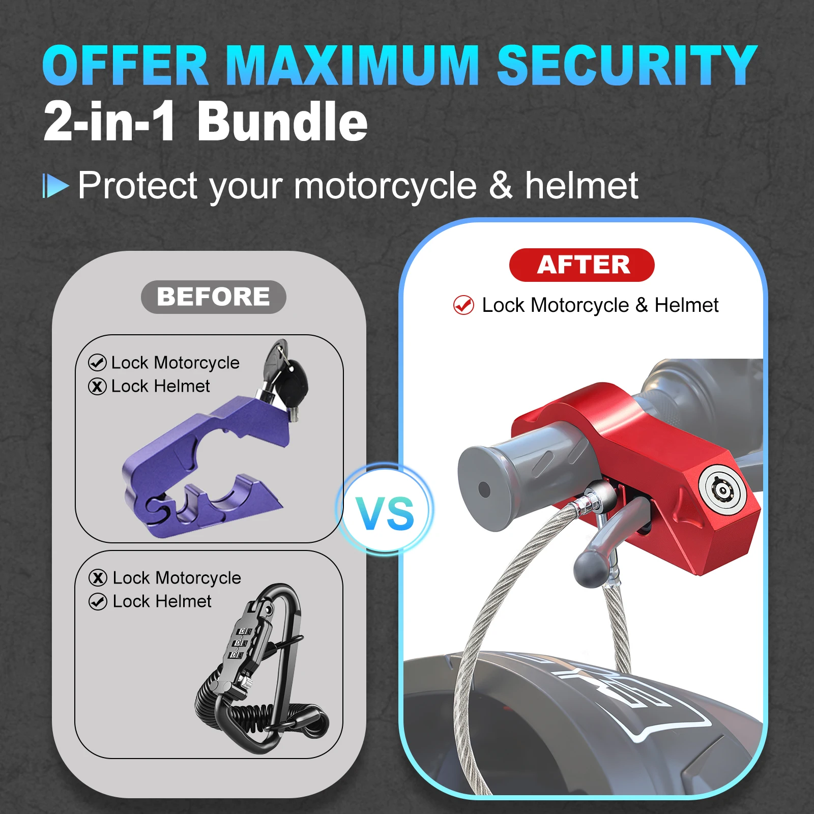 Motorcycle Anti-Theft Handlebar Grip Lock Adjustable Helmet Lock Brake Lock Combo Security Equipment for Motorbike Bicycle Scoot
