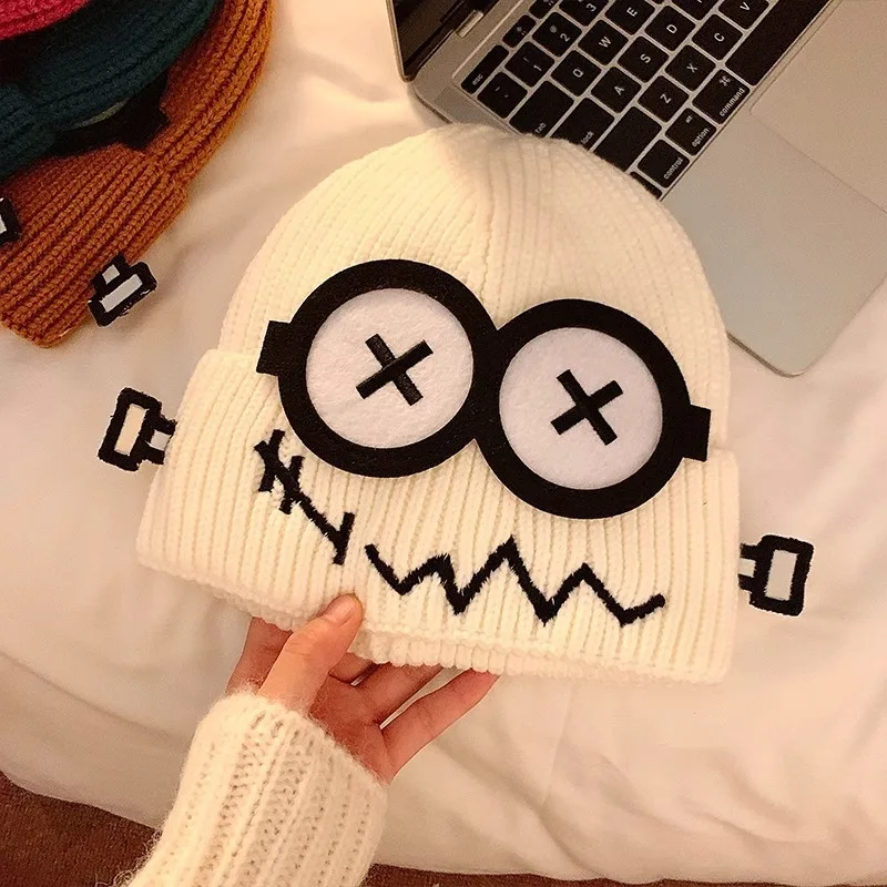 Women New Autumn Winter Cartoon Knitted Beanie Warm Cold Proof Wool Hat Flattering for Face