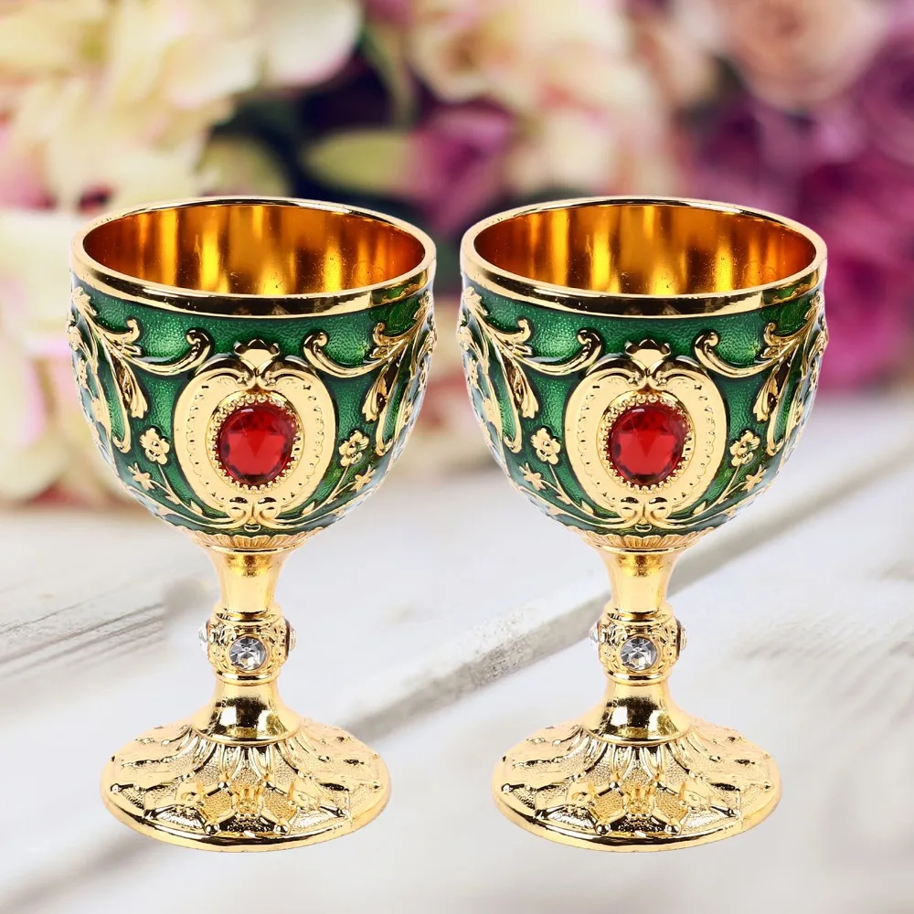 2PCS Goblets & Chalices Zinc Alloy Wine Glass Green Blue Stemmed Glasses Embossed Red Novelty Wine Cup Party Use