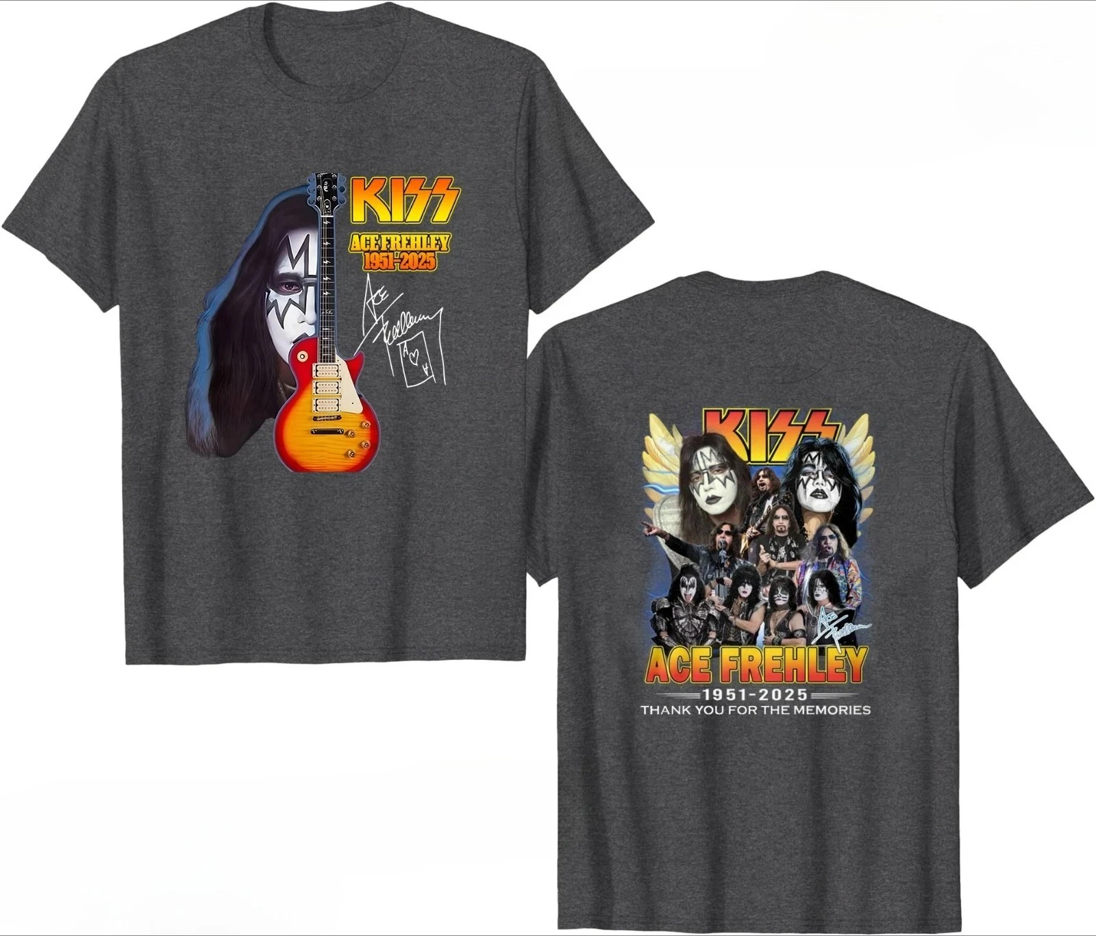 تي شيرت Ace Frehley Legendary 1951-2025 الجديد ذو التوقيع التذكاري متعدد الألوان الفاخرة الراقية لكل من الرجال والنساء قمة Y2k للصيف #5