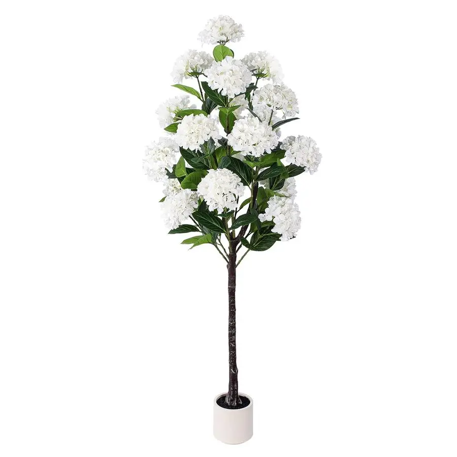 

FT Artificial Hydrangea Tree Large Faux Hydrangea Plants Indoor OutdoorFake Flower Trees with White Tall Planter for Home Garden