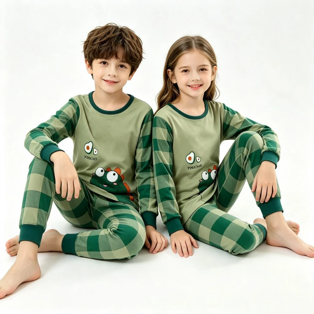 Kids Long Sleeve Sleep Set Pure Cotton Cartoon Pattern Homewear Boys Girls Autumn Winter Pajama Suit Comfortable Night Clothes