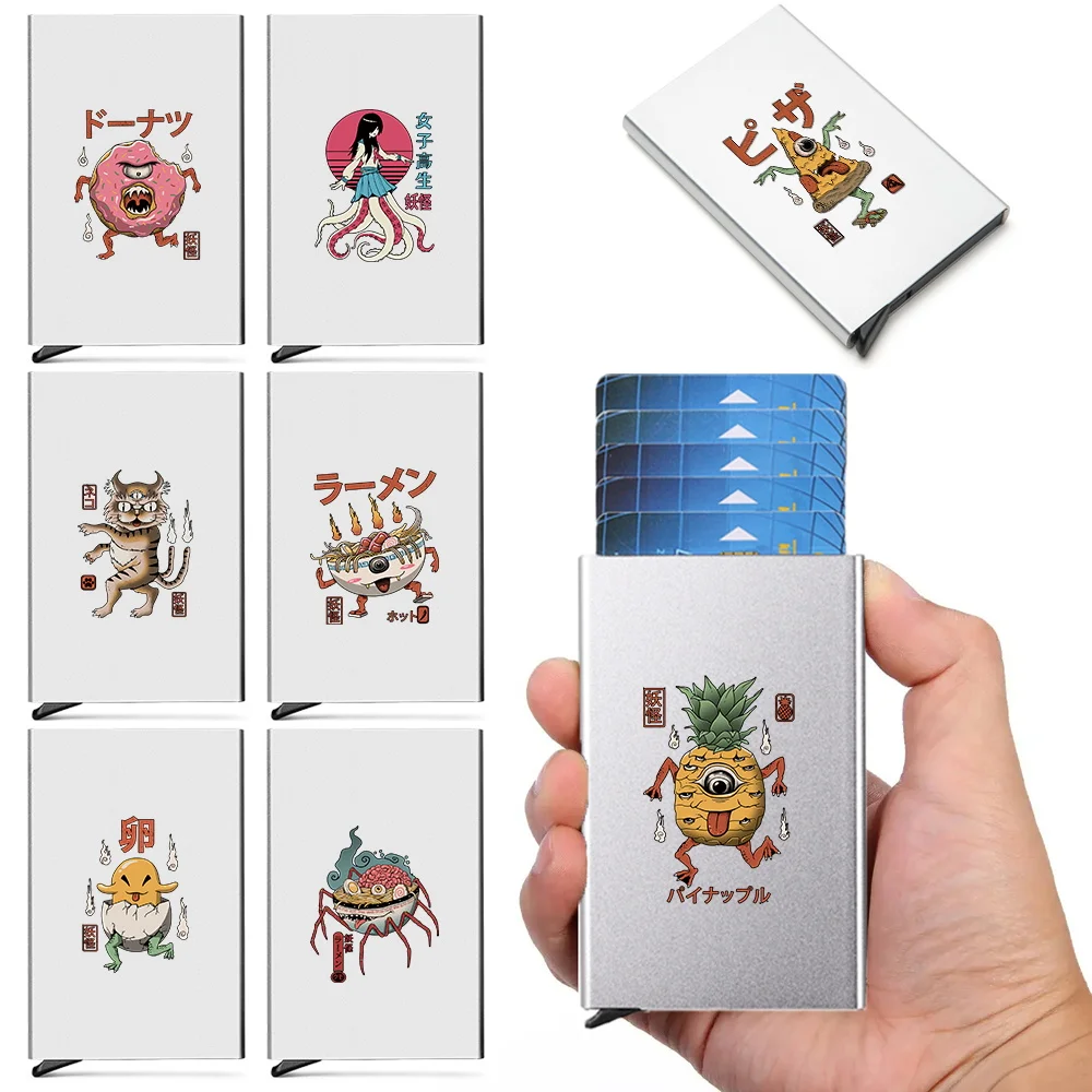 Anti Rfid Card Holder NFC Blocking Reader Lock Id Bank Card Protection Automatic Pop Up Credit Card Case Cute Monster Pattern