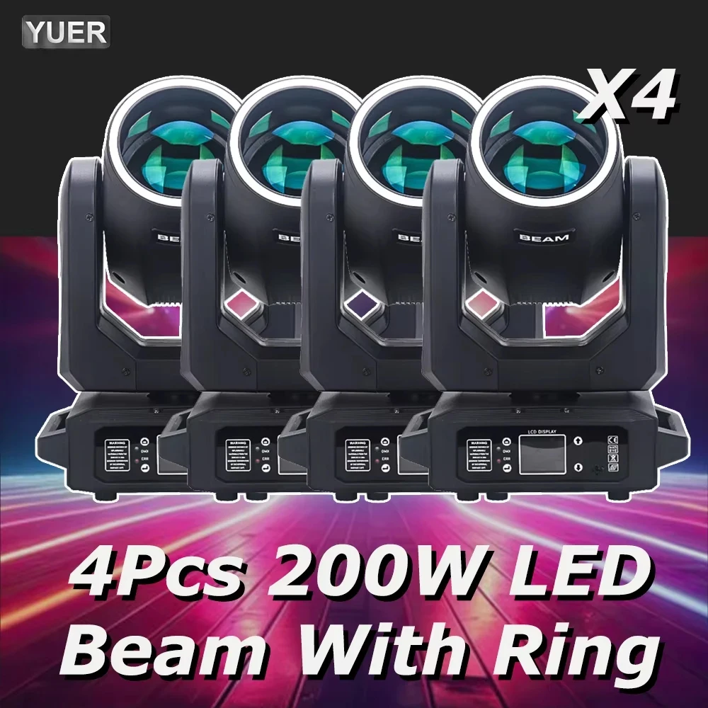 4Pcs/lot LED Moving Head Light 200W With Ring Beam+Spot+18 Rotating Prisms+Rainbow Effect Dmx Stage Light Effect Light Disco Dj