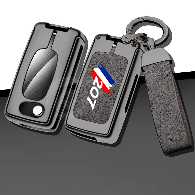 Zinc Alloy Car Key Case Cover Fob Shell Holder for Peugeot 207 cc Protected Key Bag Keychain Interior Accessories Auto Parts