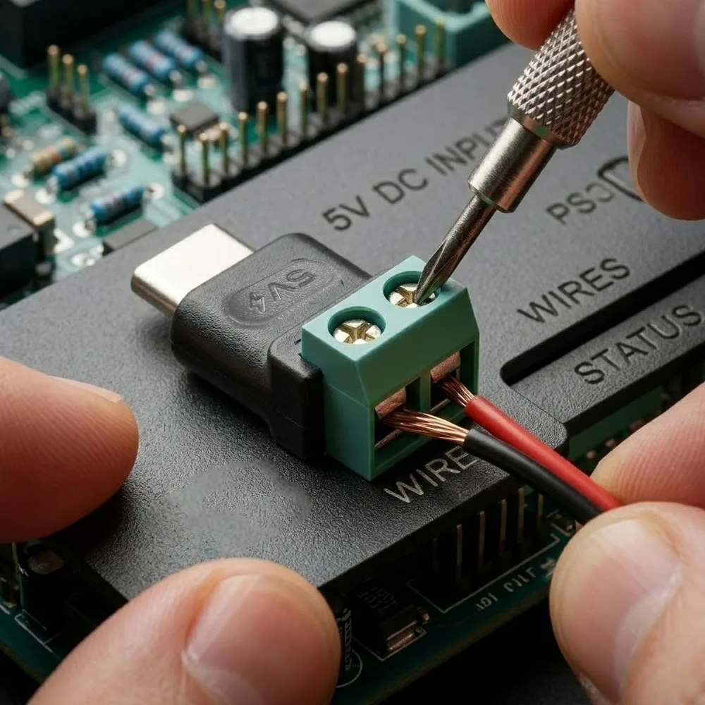 1-5Pcs 5V Solderless Plug USB C To 2Pin Terminal Adapter Screw 5V Crimp Terminal Block Green Data Transfer Charging Connector