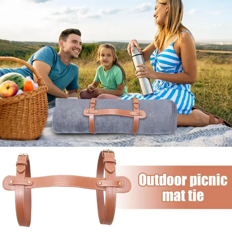 Blanket Strap H Shape Heavy Duty PU Leather Blanket Strap with Handle Adjustable Travel Rug Carrier Blanket Strap Cowboy Bed