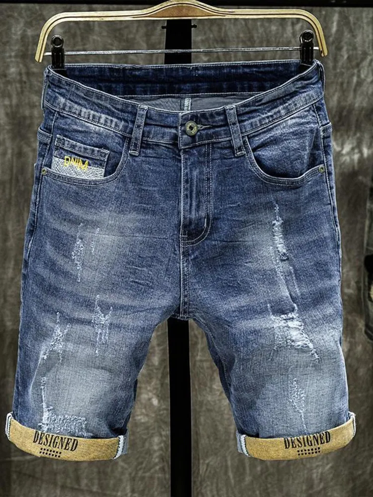 Summer New Fashion Trend Pure Color American Retro Breathable Denim Shorts for Men Casual Loose Sport High-Quality Pants