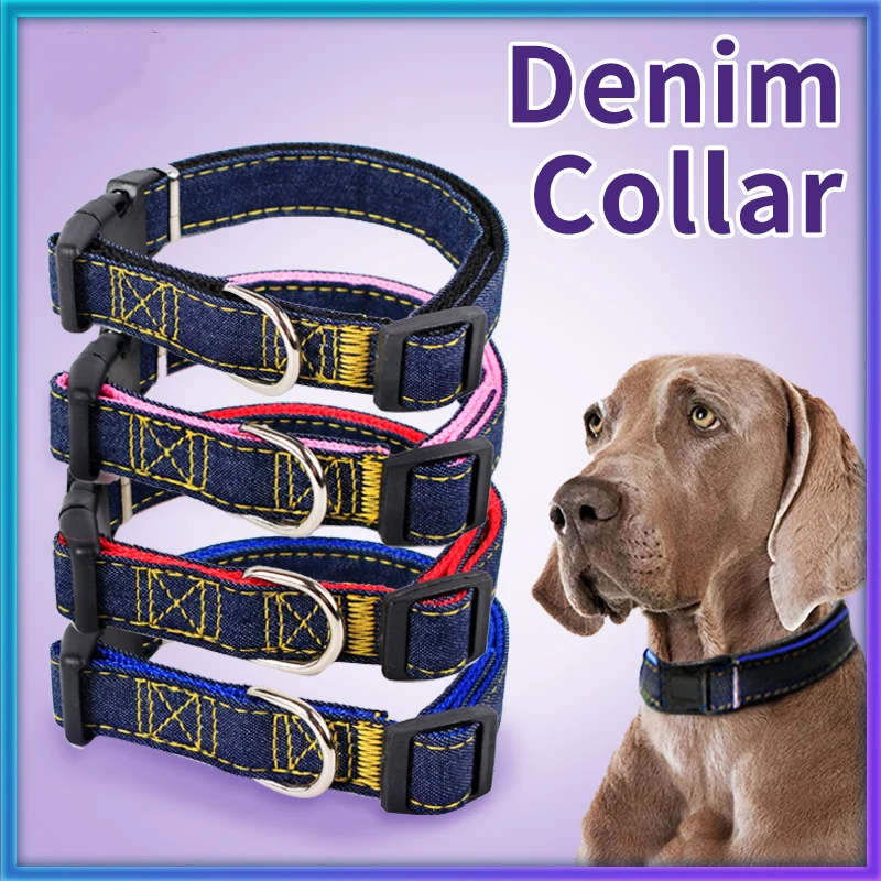 Personalized Pet Collar For Big Dog Denim Collar Dog Denim Collar Dog necklace Cat collarPet Adjustable Collar