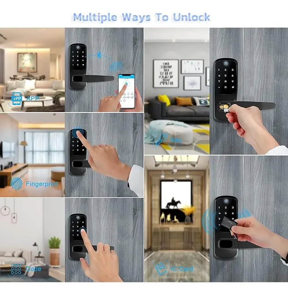 Cerradura de puerta inteligente, teclado biométrico con huella dactilar, pantalla táctil, desbloqueo automático, Control por aplicación, Material de Zinc
