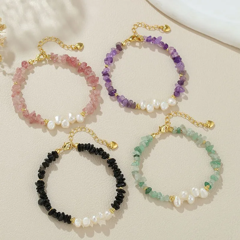 Baroque 37-hole irregular natural freshwater pearl bracelet with crystal and jade beaded necklace.
