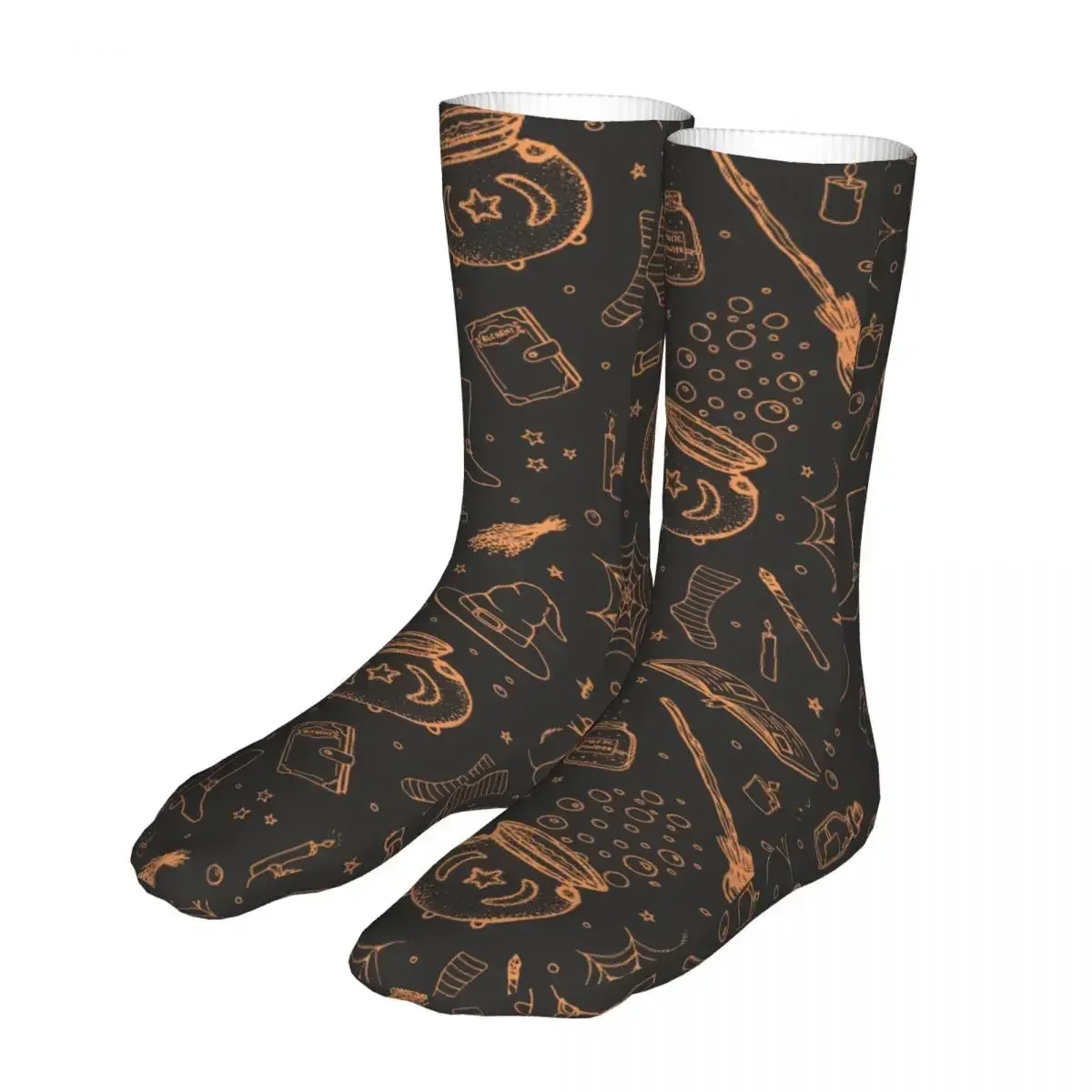 Halloween Pattern Pumpkin Witch's Broom Hat Socks Men Women Polyester Fashion  Novelty Spring Summer Autumn  Gifts