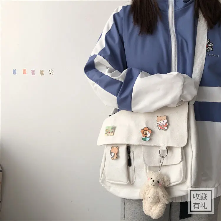Print Messenger Bag Canvas Crossbody Large Multi Pocket Sweet Minimalist Campus Daily Teen Girls