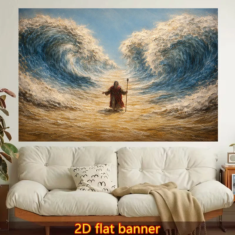 Large Abstract Ocean Wave Tapestry Wall Hanging Polyester Canvas Art Decor for Nautical Coastal Bedroom Living Room Style Home D