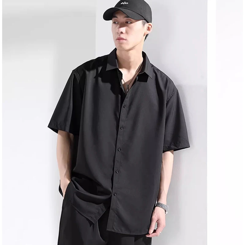 Solid color shirt fashion pendent five-point sleeve simple shirt with 2024 new lapel men's trend casual short-sleeved top