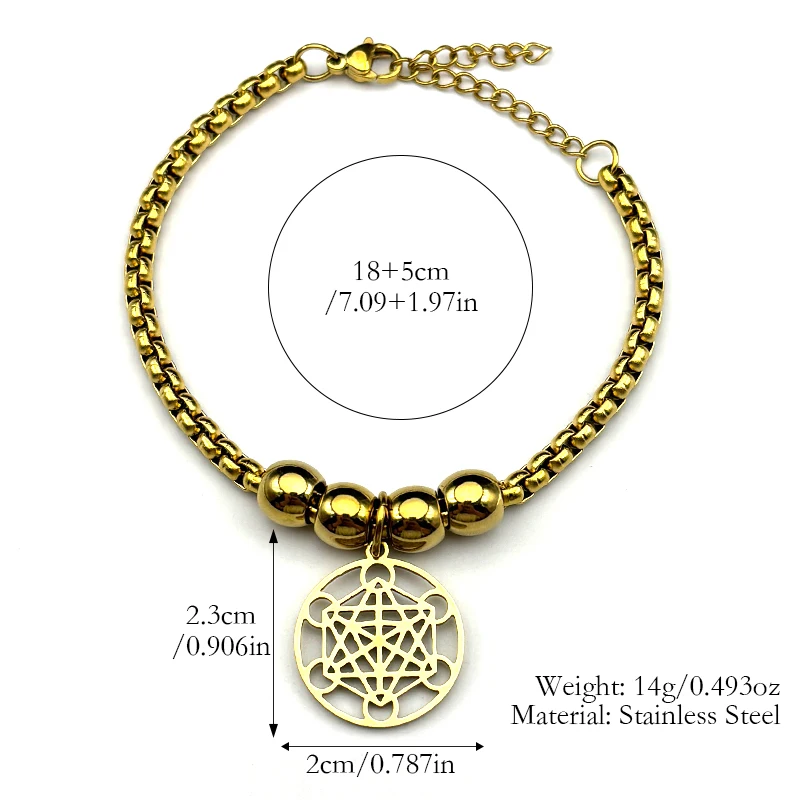 ヨガ ヒンドゥー教 仏教 7チャクラブレスレット 女性男性用 ステンレス製 神聖幾何学的エンジェルシール メタトロン ハンドチェーン ジュエリー