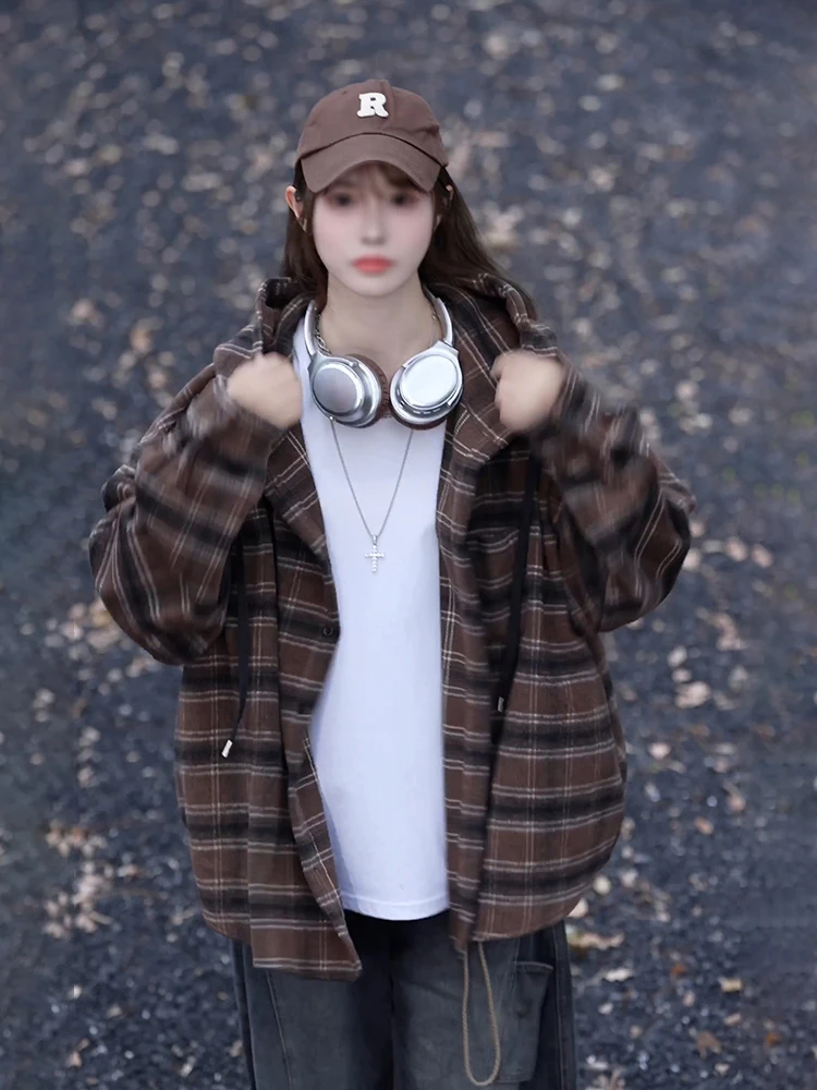 

ex Plaid Hooded Long Sve irt Lazy Sle Outerwear Cardigan Sweatirt Jaet Autumn Season Polyester Fiber Anti-Wrinkle