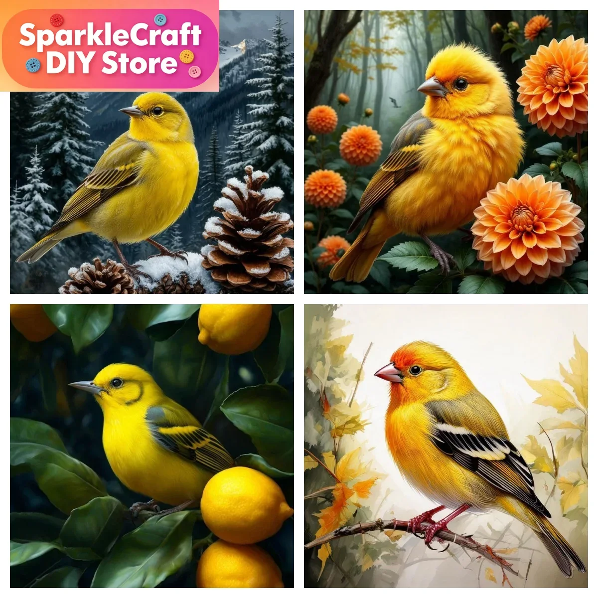 Pintura de Diamantes DIY sin Marco, Diseño de Canario, Murales de Animales Personalizables, Bordado de Diamantes a Mano, Decoración del Hogar, Mosaico DIY