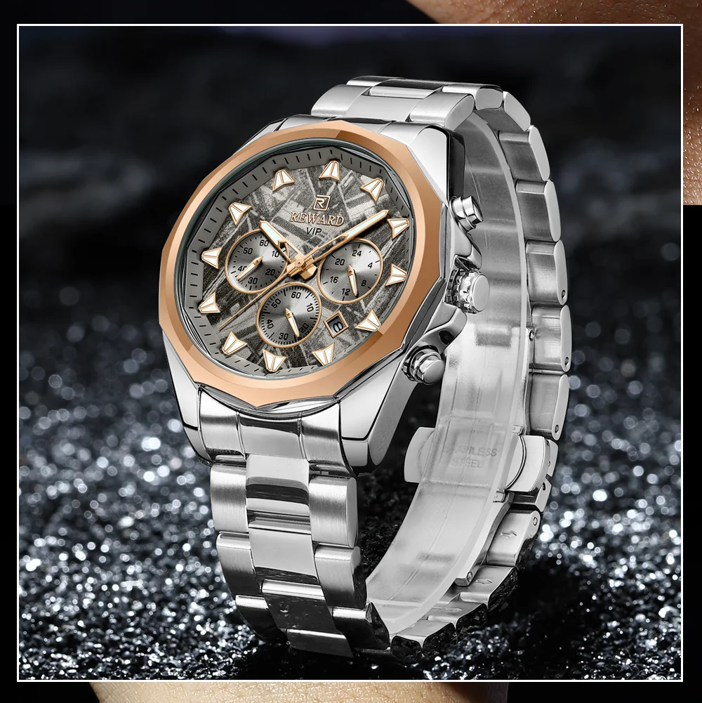 REWARD watch for men stainless steel fashion business chronograph watch luminous waterproof luxury men\'s wrist watch