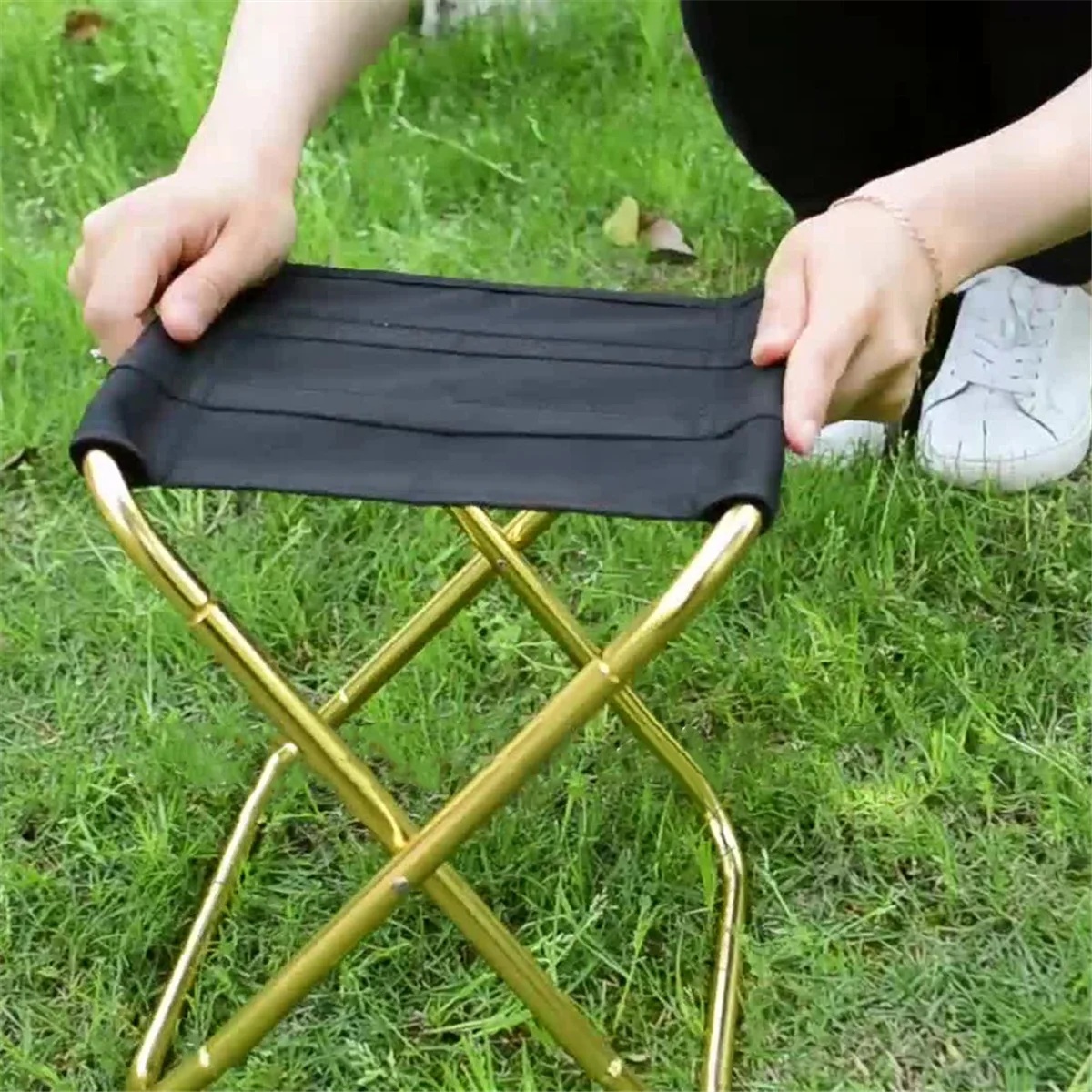 

ABYB уличный складной стул для кемпинга, золотой стул из алюминиевого сплава с сумкой, сиденье для рыбалки, кемпинга, черный