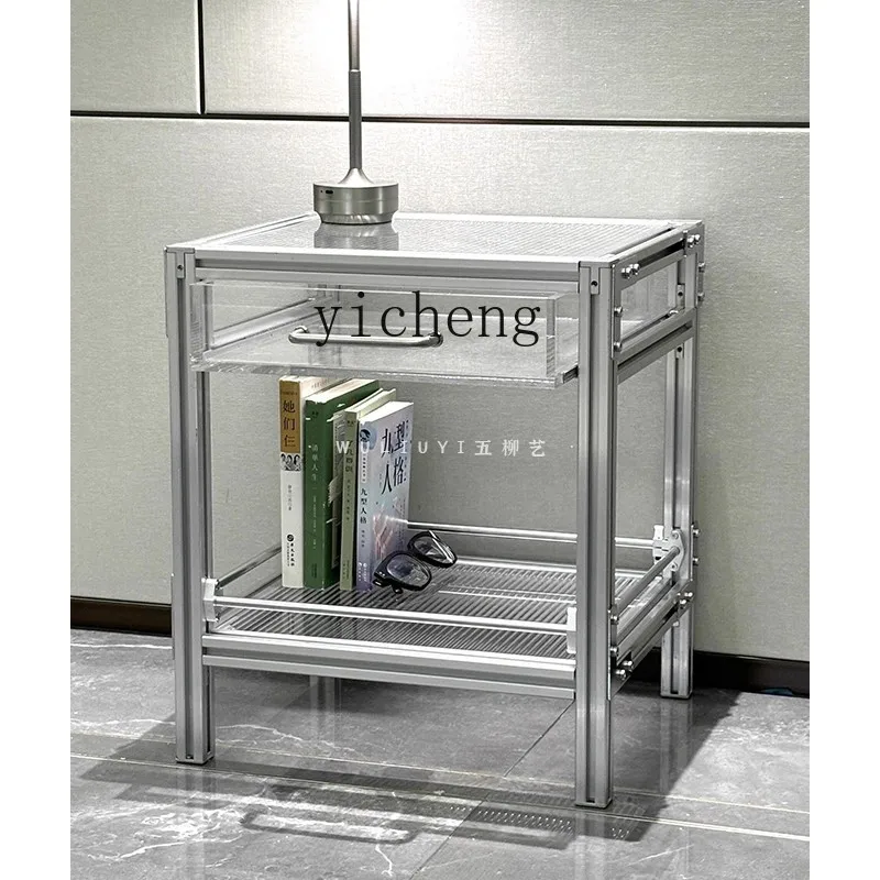 

FY Bedroom Nightstand Home Acrylic Transparent Glass Cabinet Aluminum Profile Storage