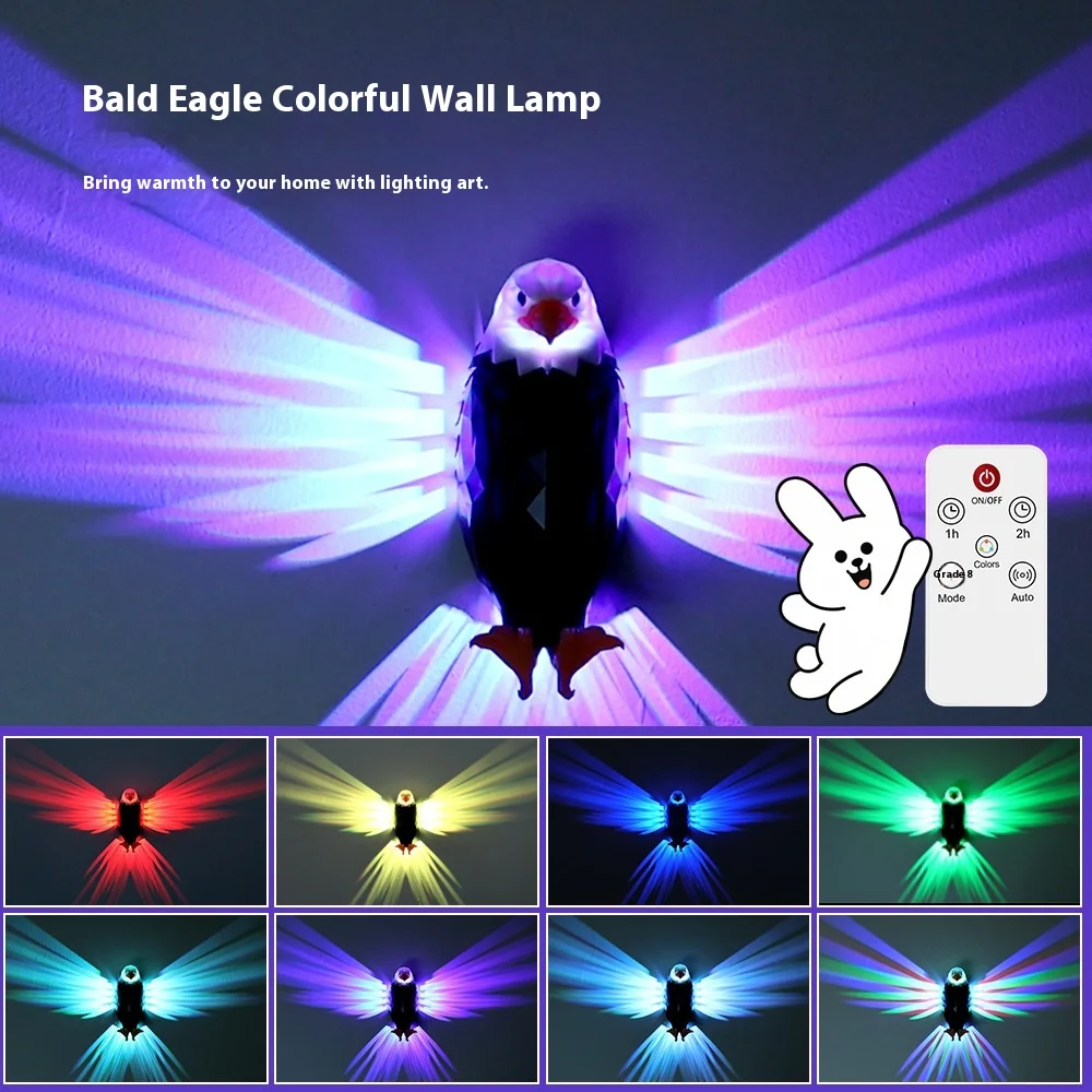 أصلع النسر ضوء الليل Led الحيوان مصباح إسقاط ديكور المنزل الجدار الخفيفة للحفلات. الديكور الدافئ لغرفة النوم