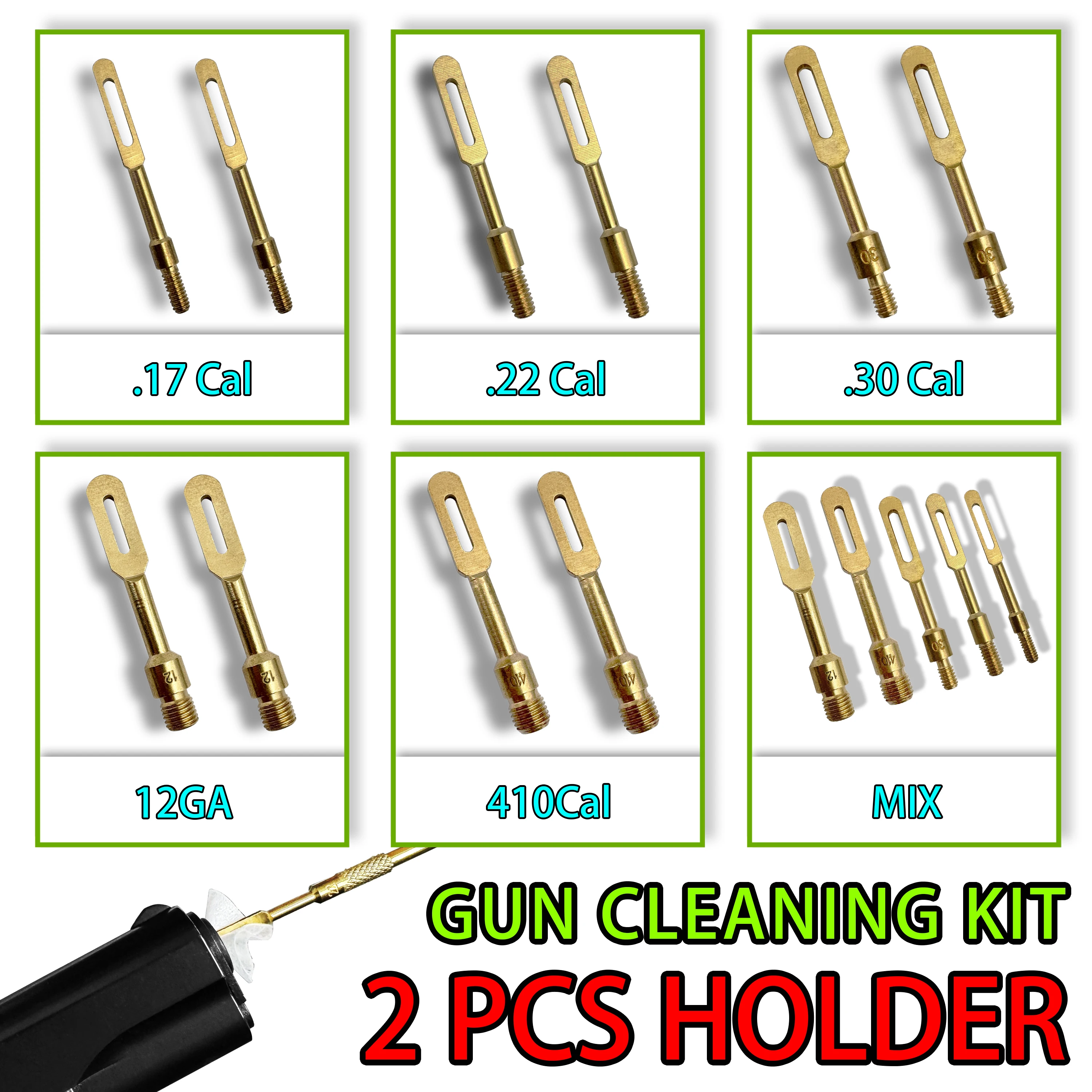 2pcs Gun Cleaning Bore Barrel Patch Holder Brass Slotted Loops Tip 8-32 Thread for 12 GA 5.56mm Rifle Handgun Maintenance