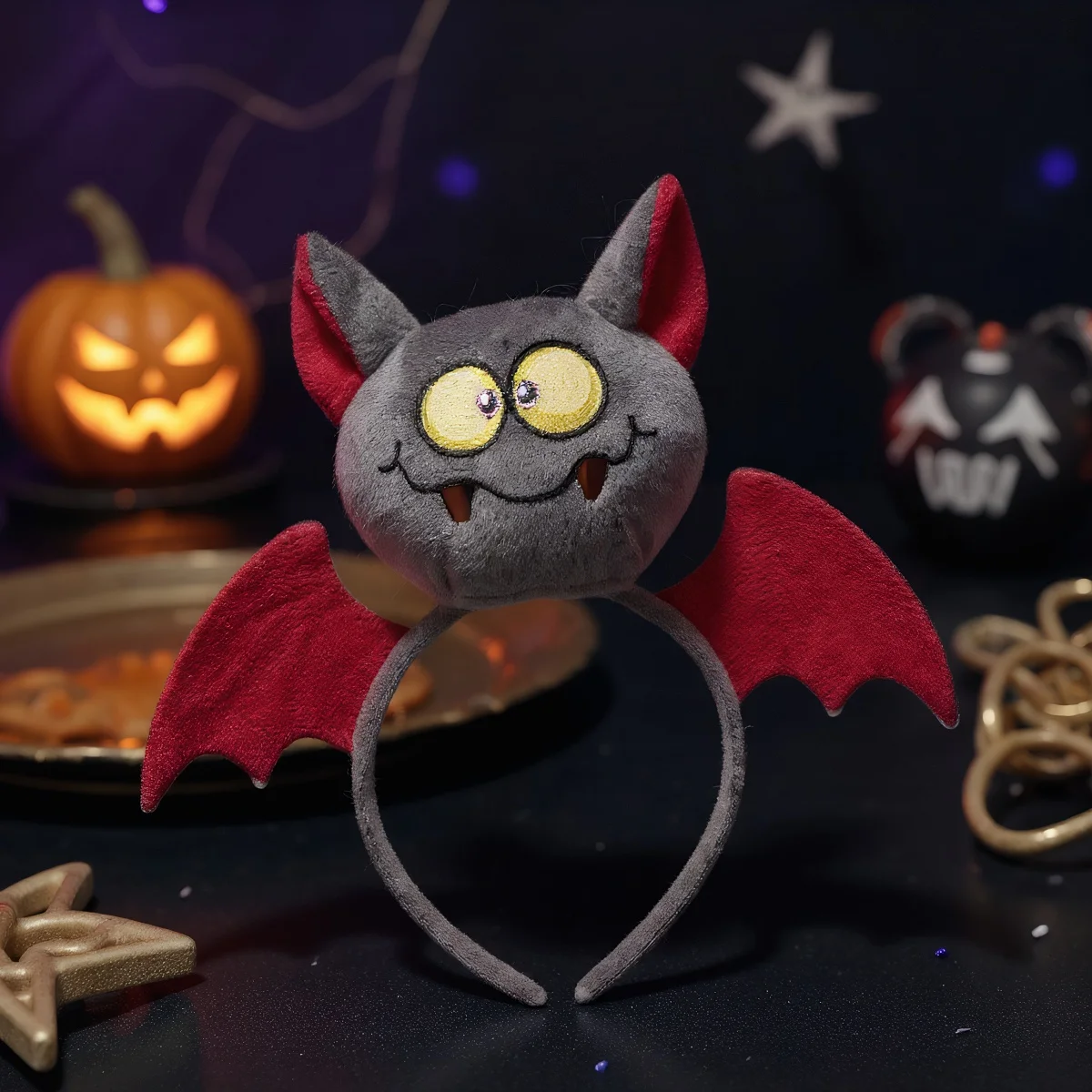 

2025 New Spooky Halloween Fashion Combo with Plush Pumpkin Bat Headpiece Party Costume Props Funny Face Wash Headband