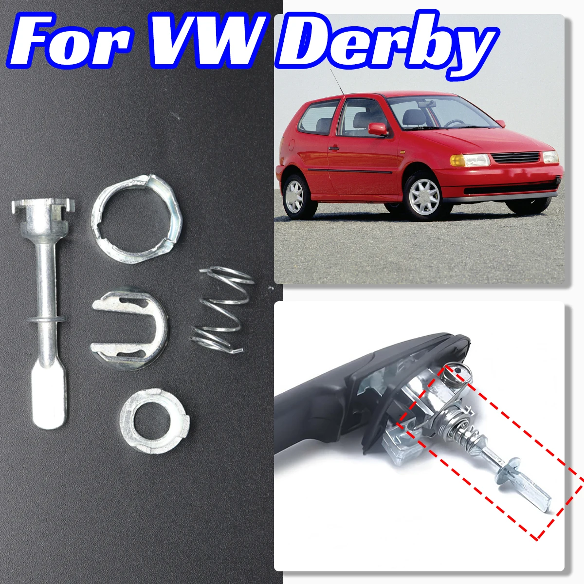 Front Door Handle Lock Cylinder Barrel Paddle Repair Kit Tool 57MM Set Replace 6N0837223A for VW Derby 1994-2001 Accessories Car