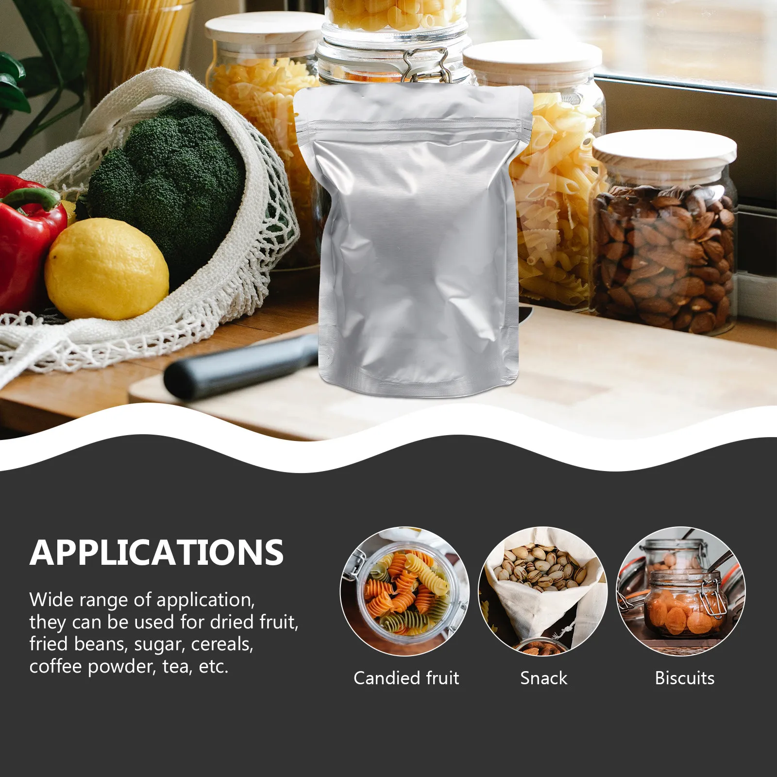 50Pcs Heavy Duty Resealable Aluminum Foil Bags for Food Storage Tea Coffee Sugar Grains Jewelry Stand-Up Sealed Pouches view 6