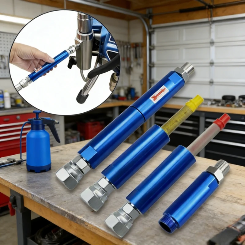 

Синий разъем с фильтрующей сеткой, используемый для разрядного порта распылительной машины Graco Titan Wagner