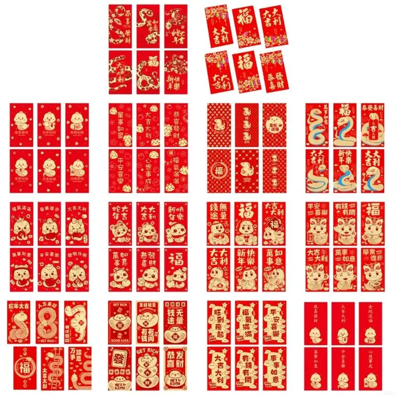 G99a 6 peças pacotes vermelhidão festival para festival 2025 ano da envelopes dinheiro papel elegante