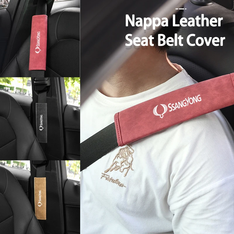 Car Seat Belt Leather Safety Belts Cover Shoulder Protection For SsangYong Actyon Sport Korando Rexton Kyron Rodius Tivoli Musso