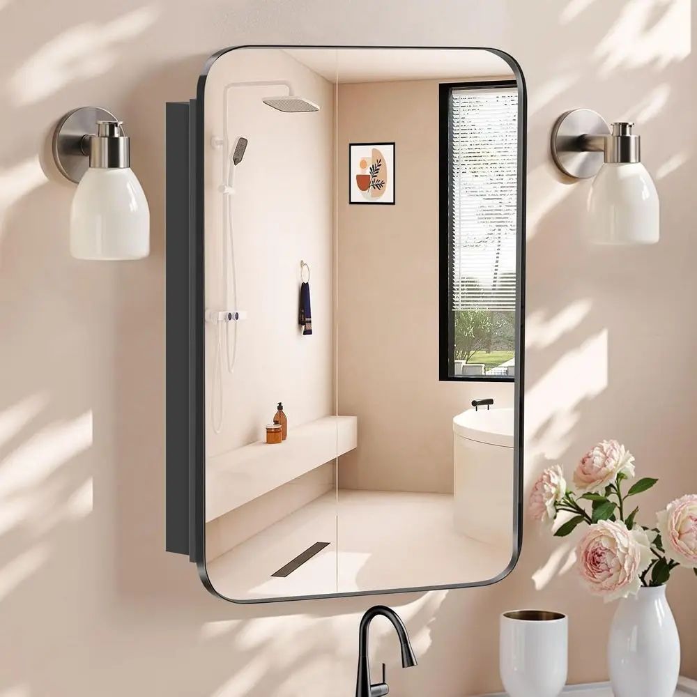16x24 Medicine Cabinet Mirror, Fully Assembled Recessed or Wall-Mounted Bathroom Mirrored Cabinet with Adjustable Storage Shelve
